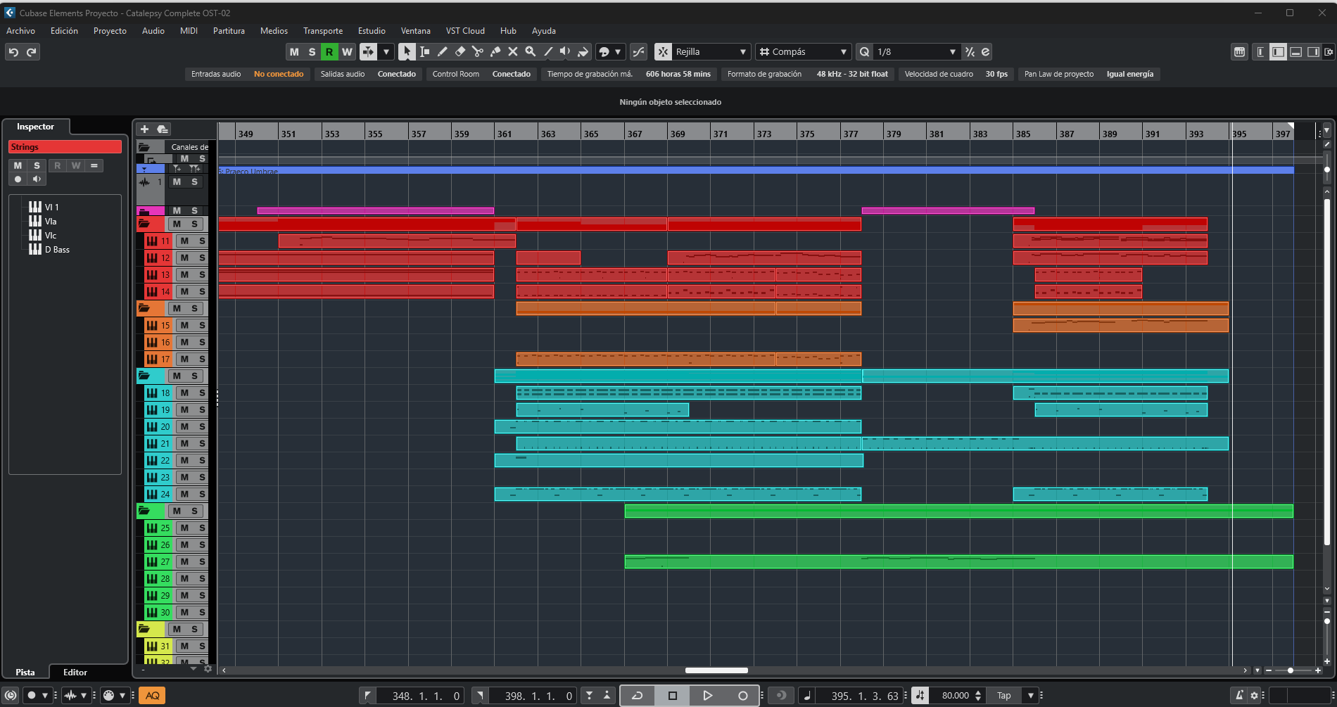 Screenshot from Cubase showing the composition of a track from the Requiem album by Project: Catalepsy